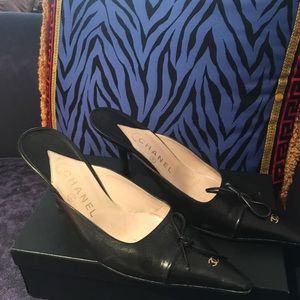 Vintage Italian Chanel black Mule Leather shoes.